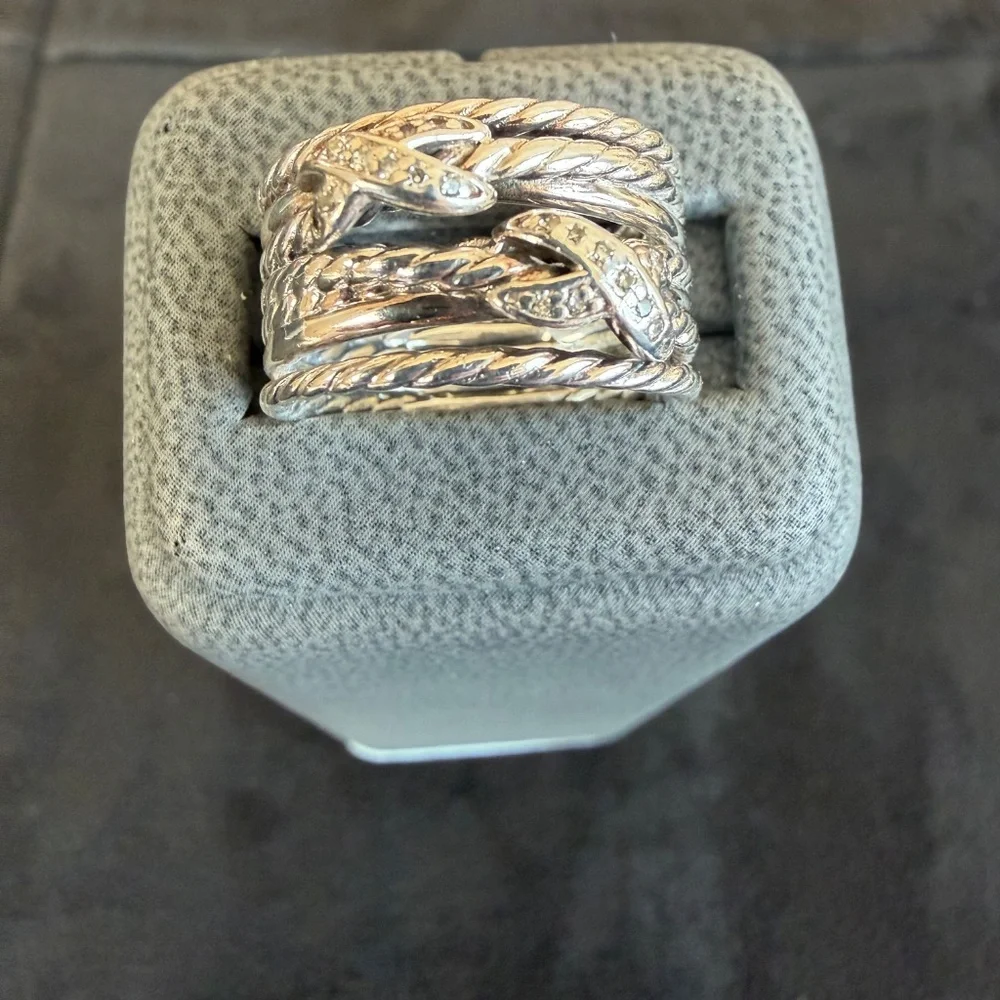 DAVID YURMAN Double Cross Silver and Diamond Ring, Size 6.5 LIKE NEW - Picture 2 of 3